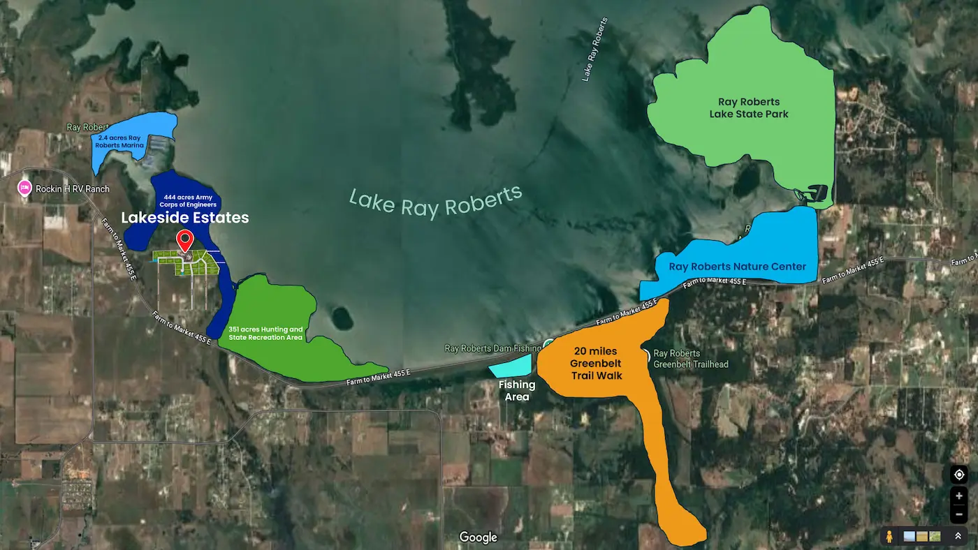 Aerial view of Lakeside Estates and Lake Ray Roberts