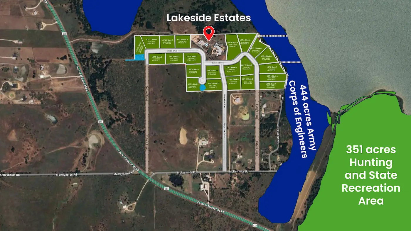 Lake Ray Roberts shoreline near Lakeside Estates